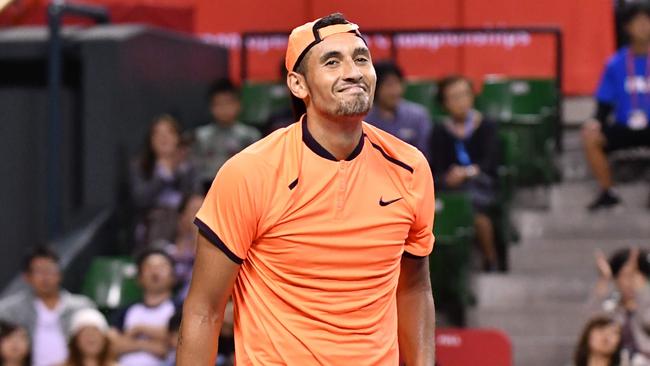 Australia's Nick Kyrgios celebrates his victory over Belgium's David Goffin in the Japan Open final.