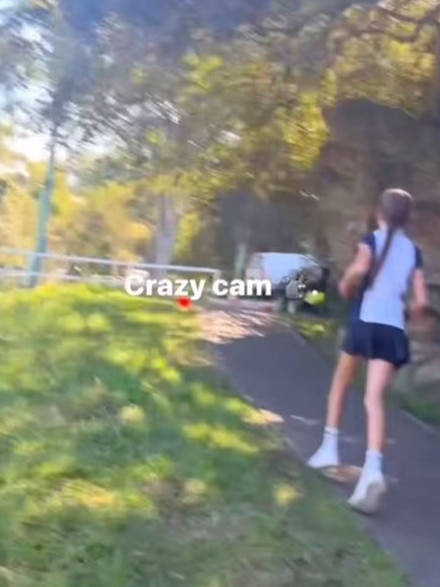 Rachael Finch copped criticism after filming herself running behind her daughter in a cross- country race. Picture: Instagram