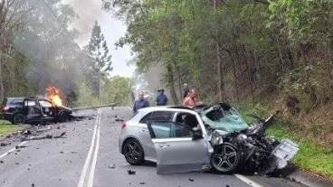 The wreckage of the fatal car crash involving his wife Joan in 2022. Picture: ABC