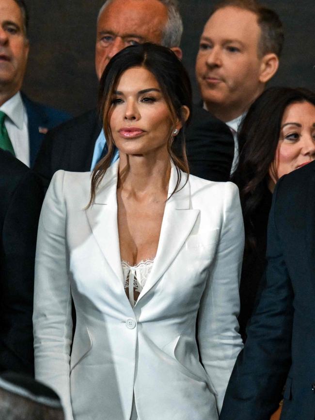 Lauren Sanchez and her controversial lace-bra-as-top outfit. Picture: AFP