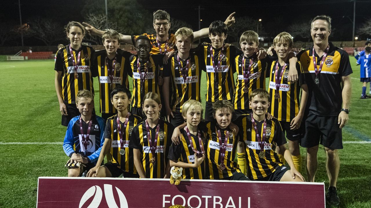 Football Dalby are grand final runners-up after being beaten by Rockville Rovers Blue in Football Queensland Darling Downs Community Juniors U13 Div 1 White grand final at Clive Berghofer Stadium, Friday, August 30, 2024. Picture: Kevin Farmer