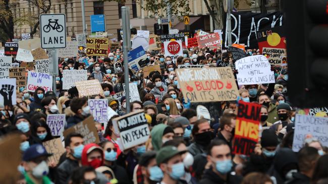 The Black Lives Matter protest in Melbourne. Picture: Alex Coppel