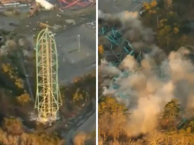 A roller coaster that was once the tallest and fasted in the world has been reduced to rubble after it was imploded at New Jersey’s Six Flags Great Adventure on Friday.