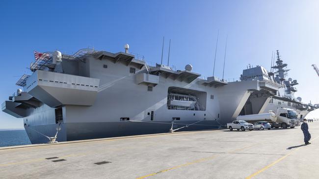 More than 31,000 soldiers, marines, sailors, pilots from 13 nations are participating in Exercise Talisman Sabre 2023 from now through to August 4, including personnel aboard the Japanese helicopter carrier, the JS Izumo (DDH183) which arrived in Brisbane last week. Picture: Matthew Poon