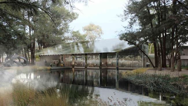 An artist’s impression of the new stainless steel and glass pavilion at the NGA sculpture garden, which will provide a space for exhibitions, events and education programs. Picture: Choirender