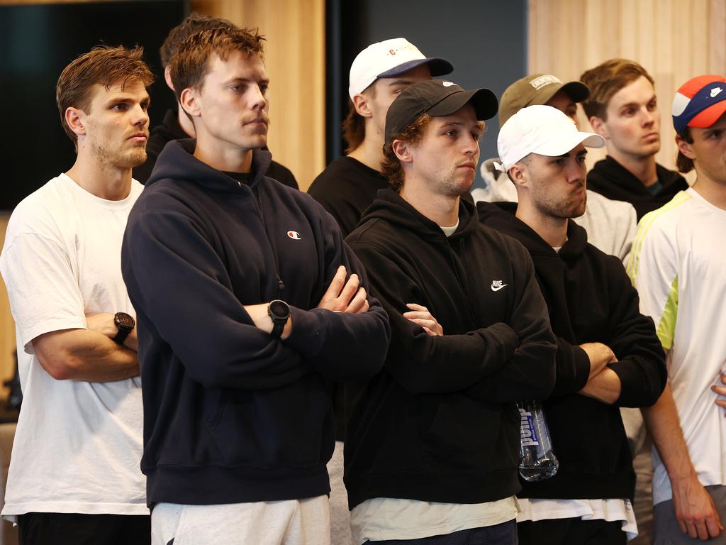 Saints players at Ross Lyon’s unveiling. Picture: Michael Klein