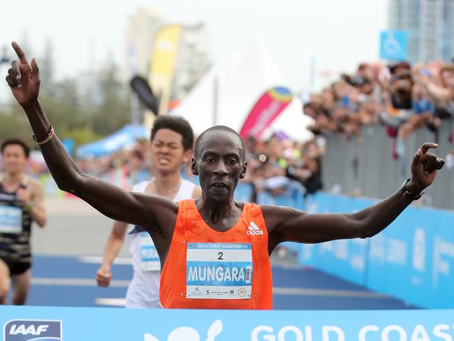 Gold Coast Marathon.Race winner Kenneth Mungara.Photo by Richard Gosling