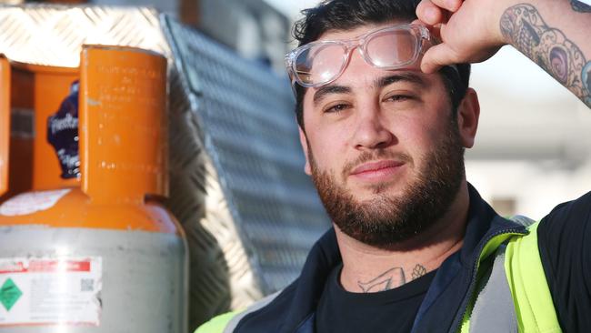 Rye Manganelli acquired an eye injury working as a tradie. Picture: Alan Barber