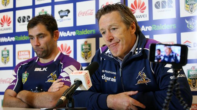 Storm captain Cameron Smith and coach Craig Bellamy Picture: Colleen Petch