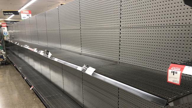 Empty shelves at the Port Augusta Woolworths. Picture: Daniel Stringer