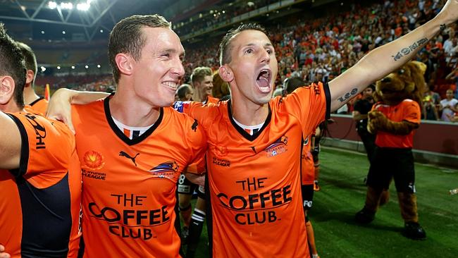 Matt Smith and Liam Miller of Brisbane Roar. Picture: Darren England.