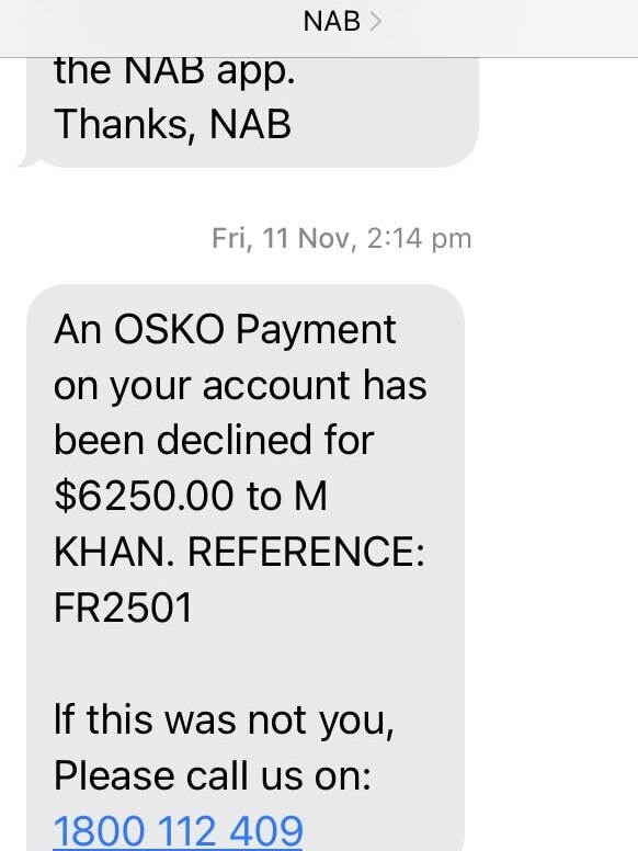 The scam message Manpreet received. Picture: Supplied