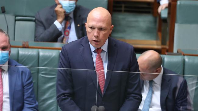 Peter Dutton has sought to highlight Albanese’s participation in the Rudd-Gillard governments as a negative on border protection, defence spending and regional security.Picture: NCA Newswire/Gary Ramage