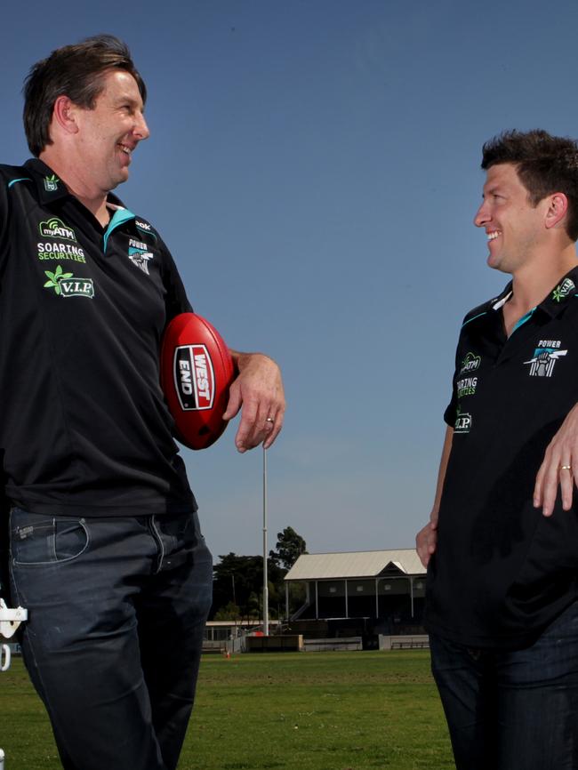 Shaun Rehn and Josh Carr during their stints as assistant coaches at Port Adelaide.