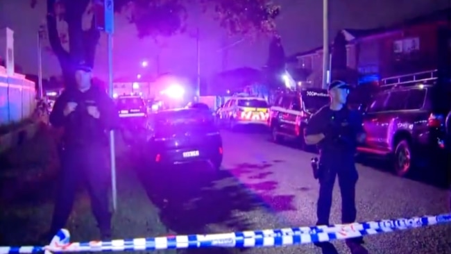 A man was shot in a street on Greenacre on Wednesday night. He died at the scene. Picture: 7 News