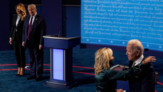 Jill Biden embraced her husband Joe. Picture: Morry Gash/AFP