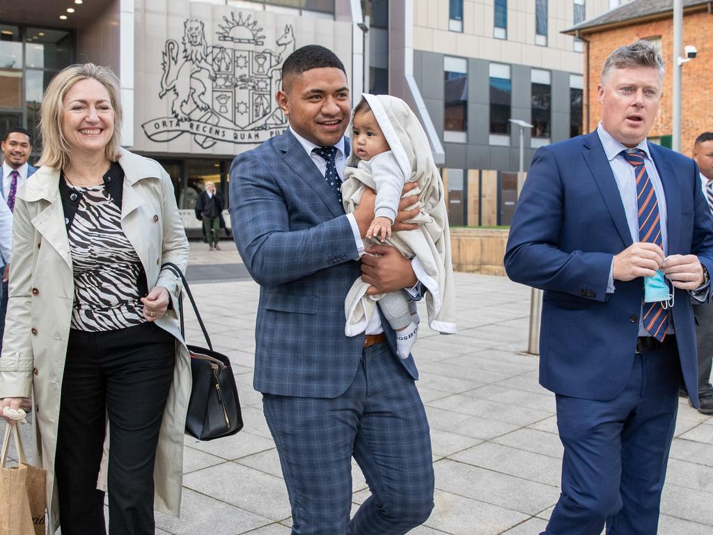 Manase Fainu (middle) with solicitor Paul McGirr (right). Picture: NCA NewsWire /Christian Gilles