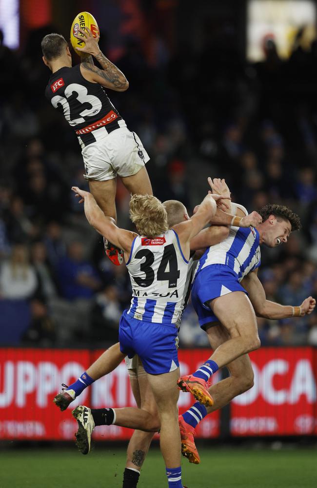 Bobby Hill takes a huge mark against North Melbourne earlier this year. Picture: Michael Klein