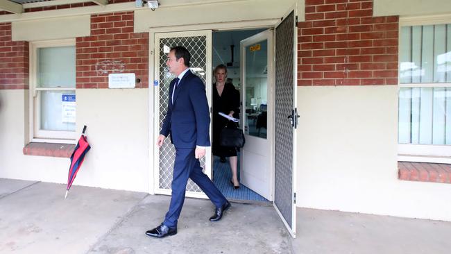 Premier Steven Marshall at the new COVID-19 drive-through testing facility at Hampstead Rehabilitation Centre. Picture: AAP / Kelly Barnes