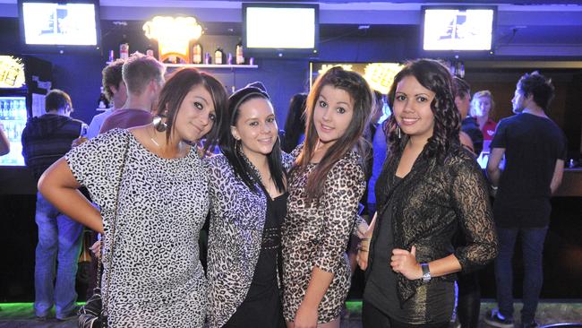 (L-R) Alexis Williamson, Taylah Gill, Breeony Munster and UJ Walker at Bojangles Nightclub, Goondoon Street, Gladstone. Photo Christopher Chan / The Observer