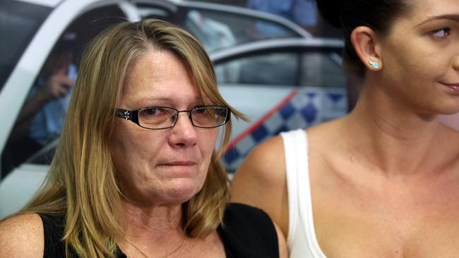 Vicki Blackburn and eldest daughter Shannah Blackburn appealing to the public for support at Mackay District Police Headquarters shortly after Shandee’s murder. Photographer: Liam Kidston.