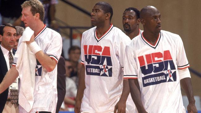 Larry Bird, Magic Johnson, Karl Malone and Michael Jordan of the Dream Team.