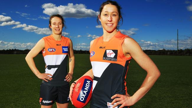 The Giants’ inaugural marquees Emma Swanson and Renee Forth. Picture: Mark Evans