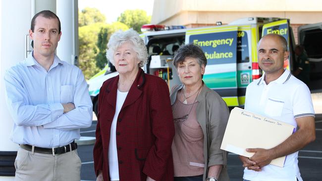 Cr Damian Wyld with Purdom, Margaret Riley and then Cr Paul Barbaro who campaigned against the possible closure of Modbury Hospital’s emergency department. Picture: Stephen Laffer