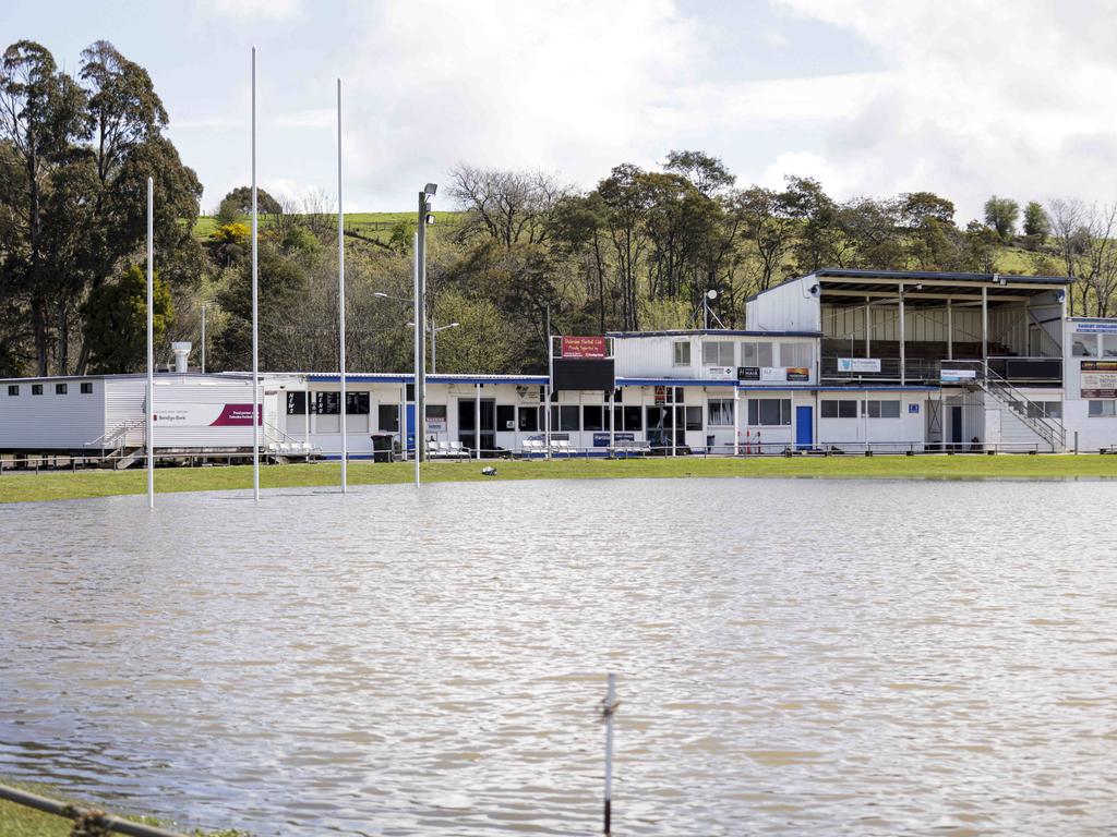 Flooded oval at the Deloraine Football club in Deloraine.Saturday October 15th 2022. Picture: Grant Viney