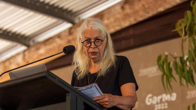 Marcia Langton speaks at a key forum during the Garma Festival at Gulkula in East Arnhem in July 2022.