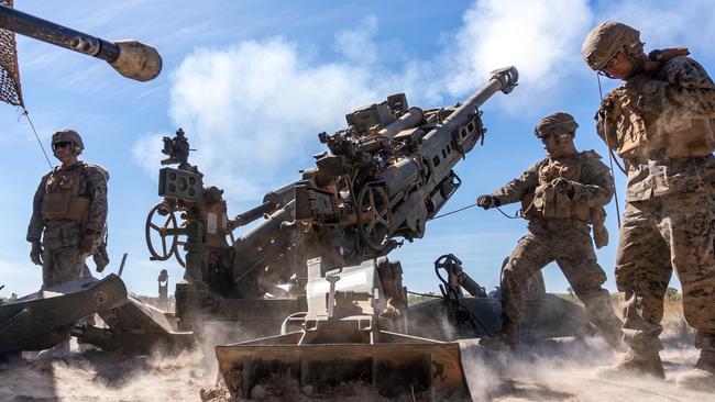 US marines conduct live-fire training at the Mount Bundey Training Area, one of four bases in the Northern Territory to be upgraded. Picture: Sarah Marshall