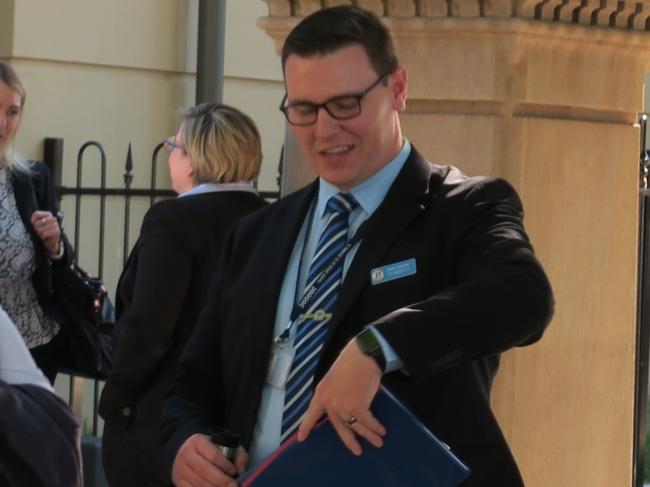 Detective Senior Constable Matthew Roberts leaves court. Picture: Ryan Young