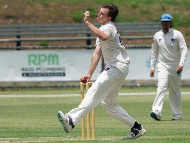 VSDCA cricket : Ivanhoe v Plenty Valley at Yarrambat War Memorial Park. Ivanhoe bowler Jonathan Kuch.  Picture: Valeriu Campan