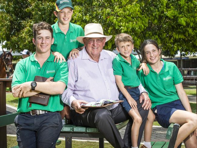 Basil Nolan Sr with his grandchildren Basil, 16, James, 11, William, 8, and Lily, 14, at the Magic Million sales. Picture: Nigel Hallett