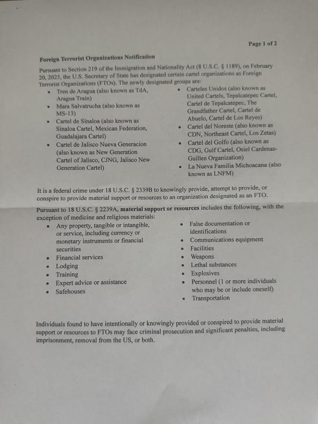 Nikki was forced to sign documents indicating she had no gang affiliations. Picture: Supplied