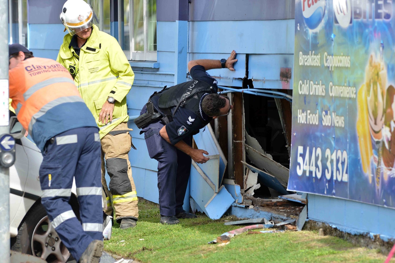 A woman in her 20s sufferd oil burns from a deep fryer after a car crashed into the Swan Bites Fish and Chip Shop at Maroochydore this morning.