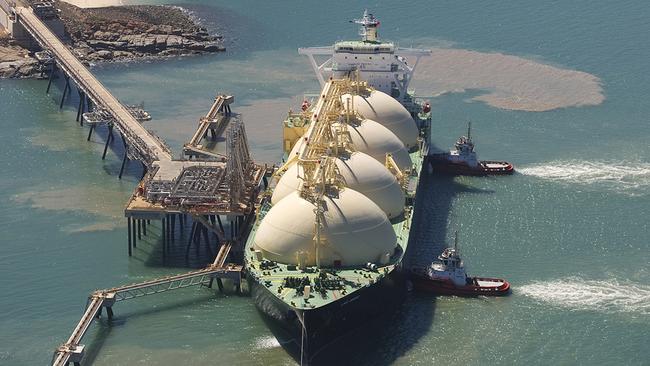 An LNG tanker receiving cargo at Woodside's Pluto on onshore gas plant in Western Australia: Picture: Supplied