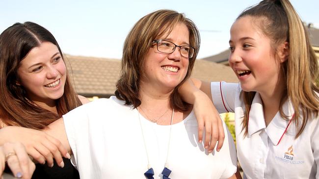 Tara Flannery with her daughters Riannah 19, and Alyssa 13. Flannery has Common Variable Immune Deficiency and is promoting the first fundraiser for Immune Deficiency of Australia in Sydney on October 7. Picture: Justin Sanson