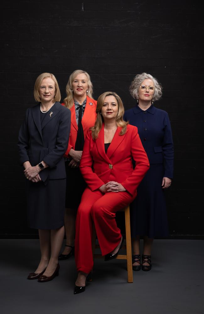 Premier Annastacia Palaszczuk, Governor Jeannette Young, Chief Justice Helen Bowskill and Police Commissioner Katarina Carroll. Picture: David Kelly