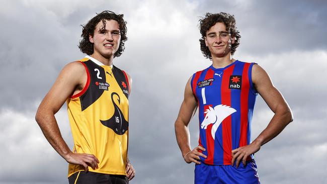 Mitch Szybkowsk and Elijah Tsatas. Picture: Daniel Pockett/AFL Photos/Getty Images