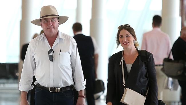 EMBARGOED FOR PRINT - NOT FOR ONLINE TIL MARCH 3, 2018 Former Deputy Prime Minister Barnaby Joyce and his pregnant partner Vikki Campion pictured at Canberra airport. Picture: Kym Smith