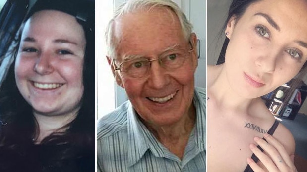 Brittney Dwyer (left) murdered her grandfather Robert Whitwell (middle), with Bernadette Burns (right) as an accomplice.