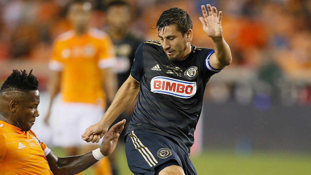 Alejandro Bedoya of Philadelphia Union (R) made a powerful stance against gun violence this morning. (Photo by Bob Levey/Getty Images)