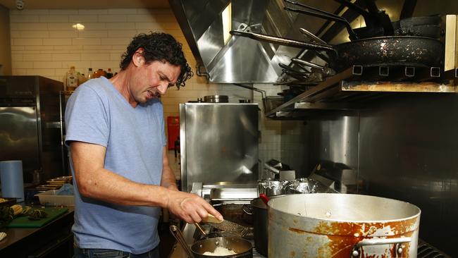 Colin Fassnidge hard at it in the kitchen at his Banksia Bistro. Picture: John Appleyard