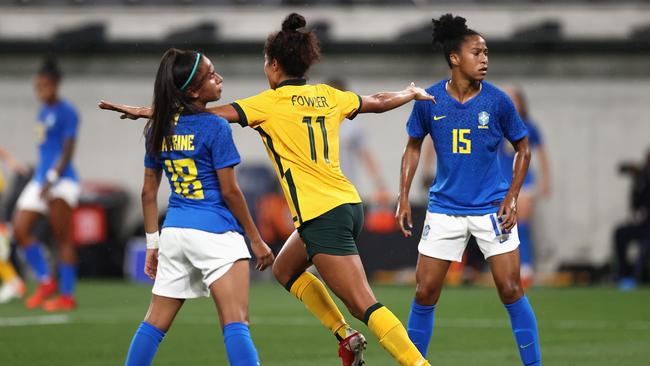 The meteoric rise of Mary Fowler continued as she carmly slotted a header past the keeper to extend the lead. Picture: Getty Images