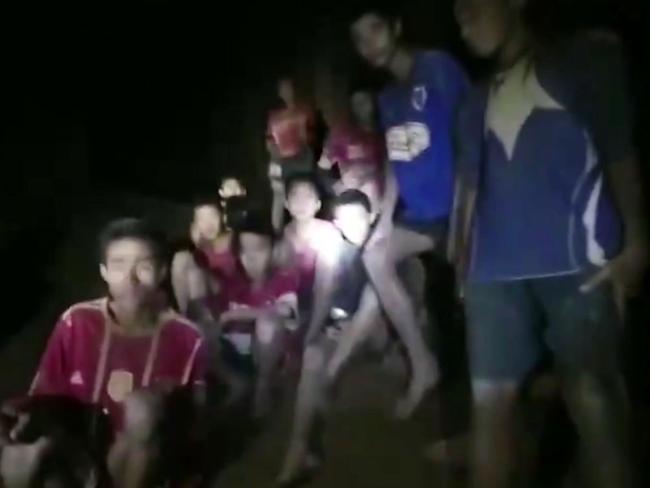 Rescuers found all 12 boys and their soccer coach alive deep inside a partially flooded cave in northern Thailand. Picture: Thai Navy Seal via AP