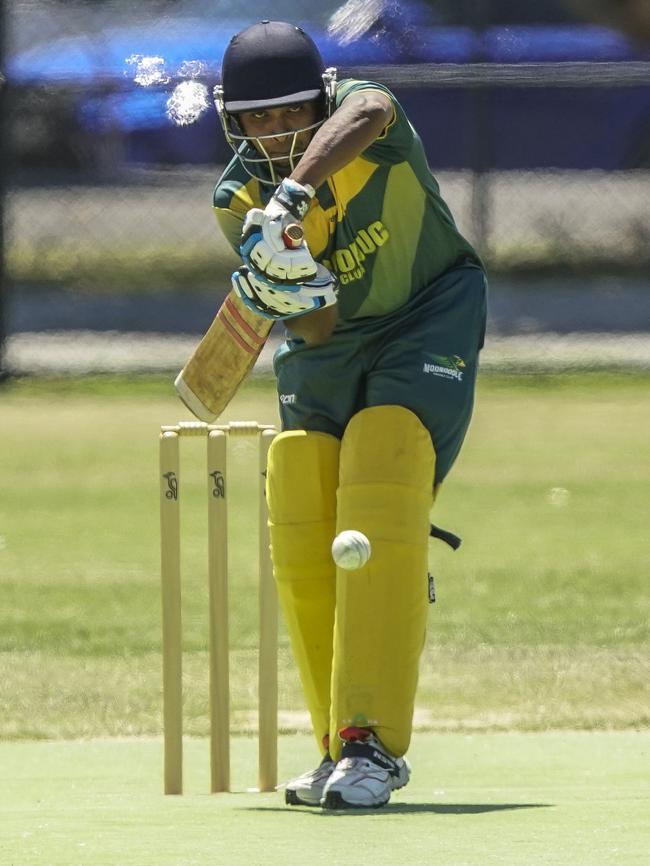 Tharaka Peiris batting for Moorooduc.