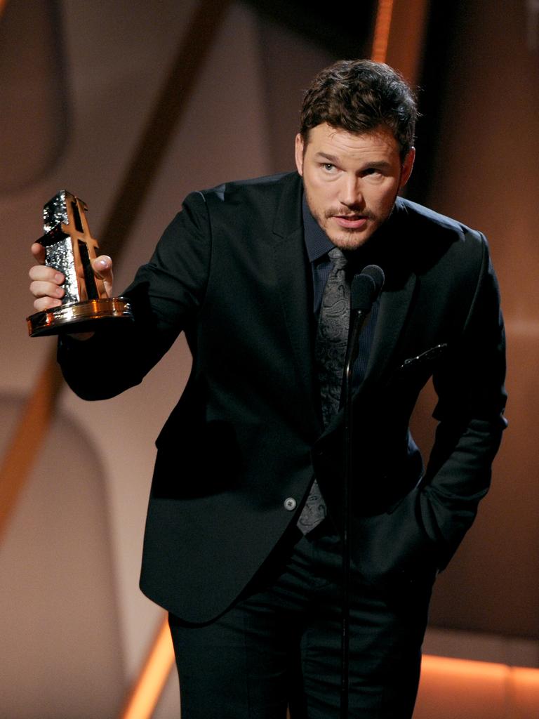 Chris Pratt accepts the Hollywood blockbuster award on stage at the Hollywood Film Awards at the Palladium on Friday, Nov. 14, 2014, in Los Angeles. Picture: AP