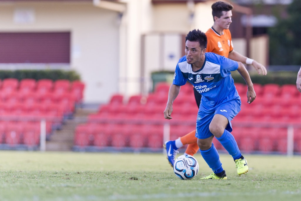 Rinichi Mikami for South West Queensland Thunder against Brisbane Roar in NPL Queensland men round two football at Clive Berghofer Stadium, Saturday, February 9, 2019. Picture: Kevin Farmer