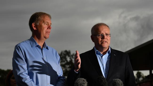 Liberal member for Forde Bert van Manen and Prime Minister Scott Morrison. (AAP Image/Mick Tsikas)